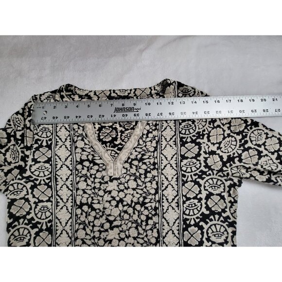 Lucky Brand Womens Black & Beige Floral Boho Tunic Top Small Cotton Blend Casual - Picture 6 of 8
